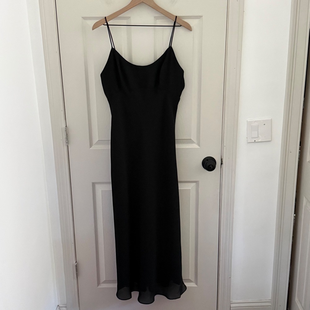 Vintage Black Maxi Slip Dress 14P Prom Formal Evening Minimalist 90s Y2K Elegant